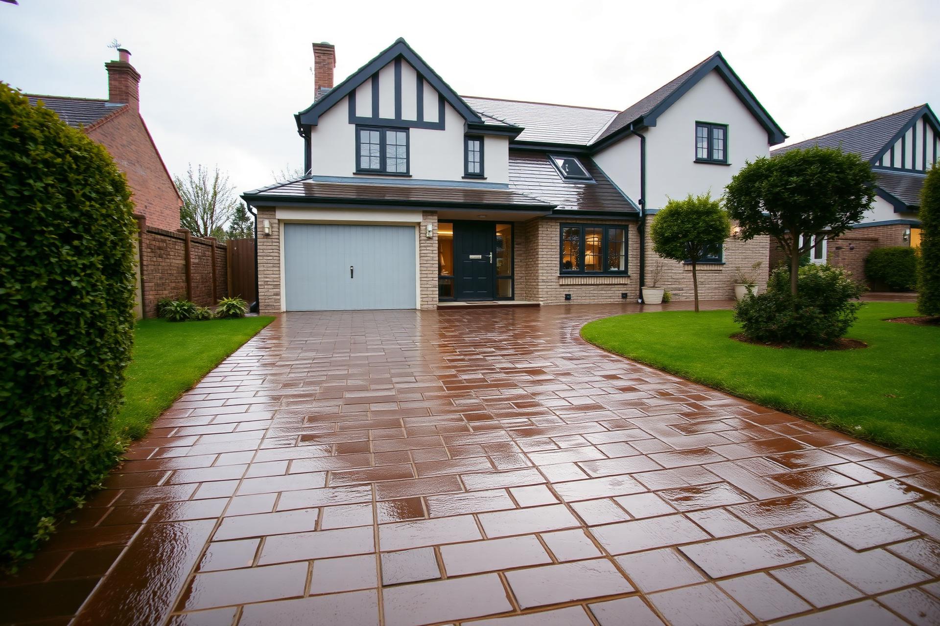 Freshly cleaned block paving driveway